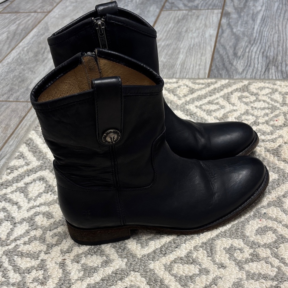 Frye Black Leather Ankle Booties